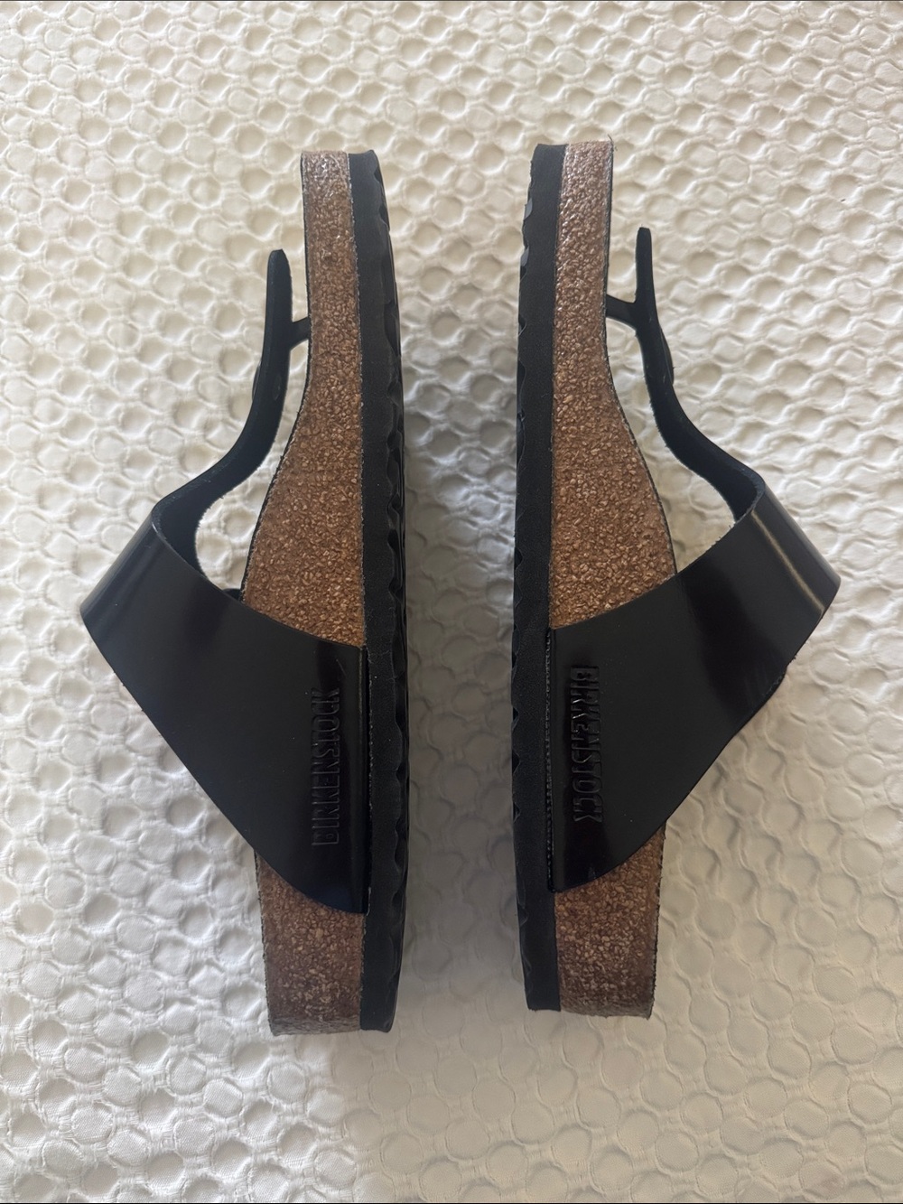 Birkenstock Black Gizeh Sandals with Gold Buckles - Picture 2 of 7